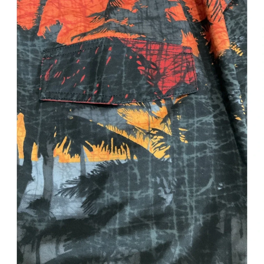 Distortion Men's Size‎ XL Black Orange Americana Palm Sunset Swim Board Shorts